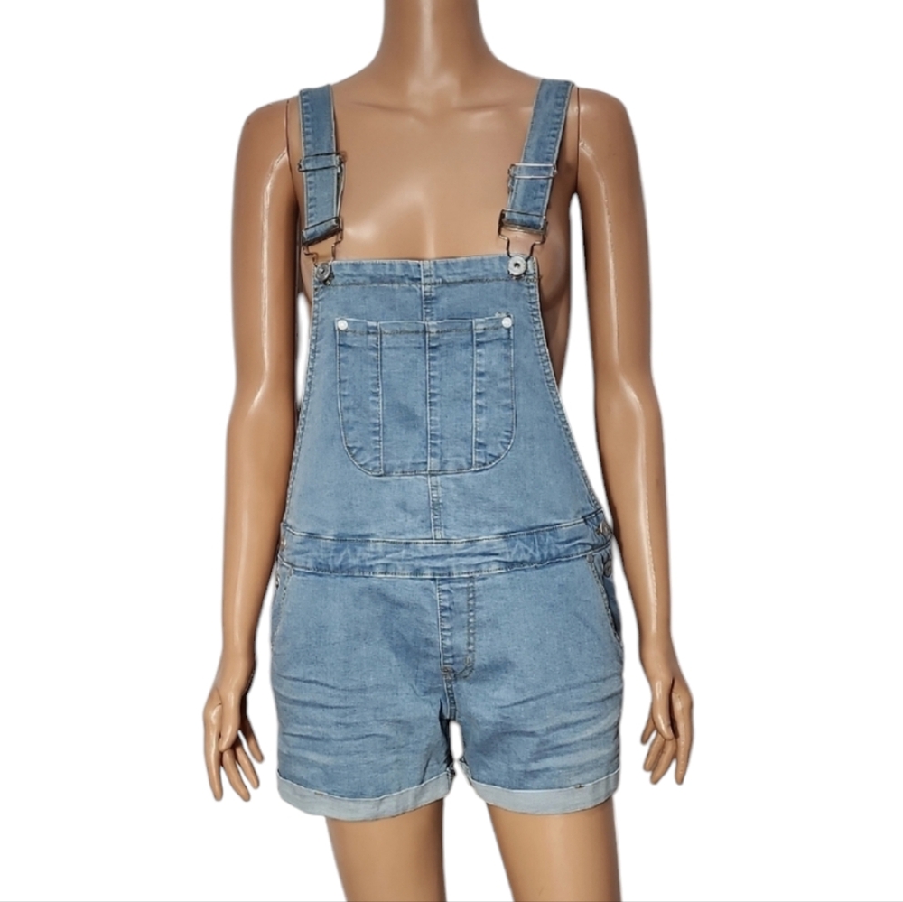 Listicle  Women Trendy Short Denim Overalls Blue Size S Small NWT‎